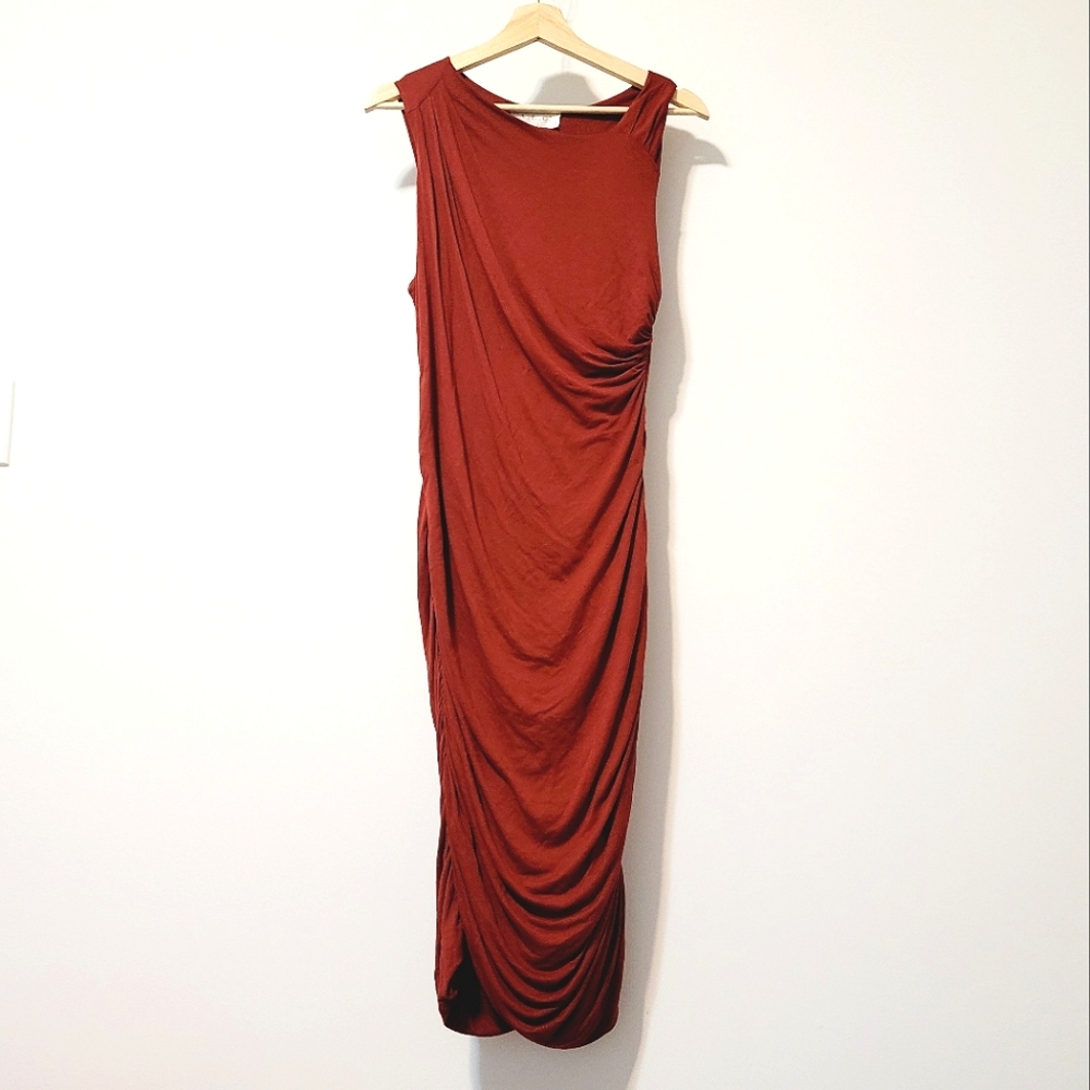 A.L.C. Rust Red Draped Sleeveless Midi Dress